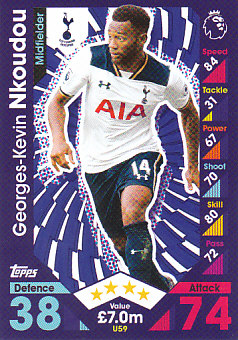 Georges-Kevin Nkoudou Tottenham Hotspur 2016/17 Topps Match Attax Extra  #U59